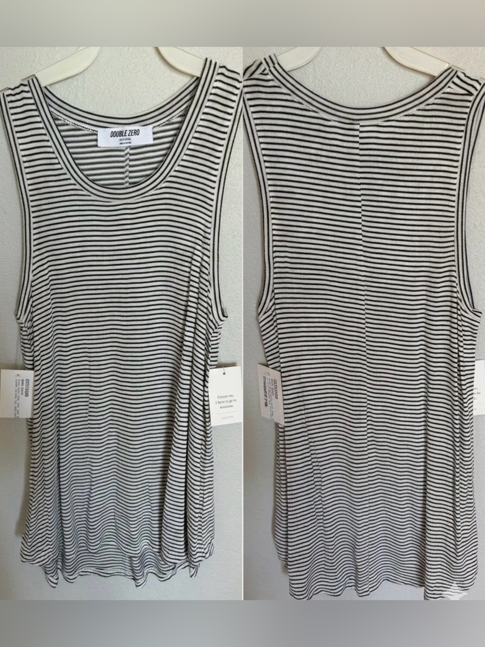 Double Zero Black & White Striped Ribbed Tank Top - Size Small